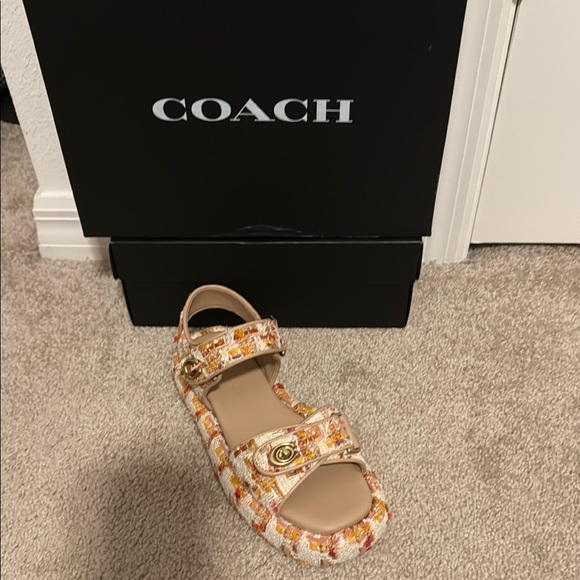 Coach Tweed Sandals with Gold Buckles - Picture 1 of 3